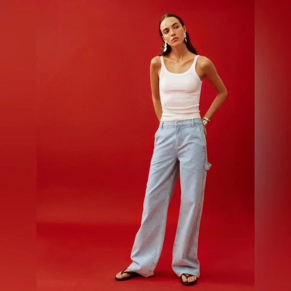 NWT Reformation Diego Mid Rise Baggy Utility Jeans in Island Stripe - Picture 5 of 13